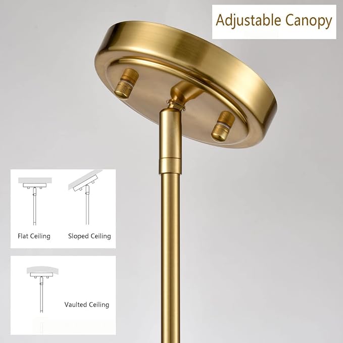 HOLKIRT Modern Pendant Light Fixtures Gold Pendant Lights Kitchen Island Hanging Lights for Bedroom Dining Room Bathroom with Dome Opal Glass,Adjustable Height