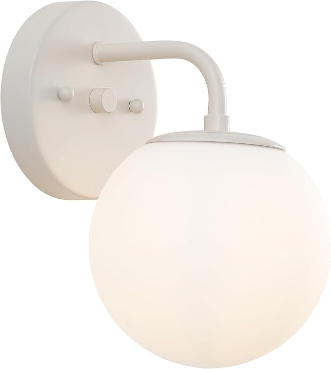 JONATHAN Y 5.75" Almond Modern Globe Wall Sconce Vanity Light for Bathroom, White 1-Light Frosted Glass Shade, Midcentury Parisian Bistro Wall Lamp, LED Bulb Included (JYL3534C)