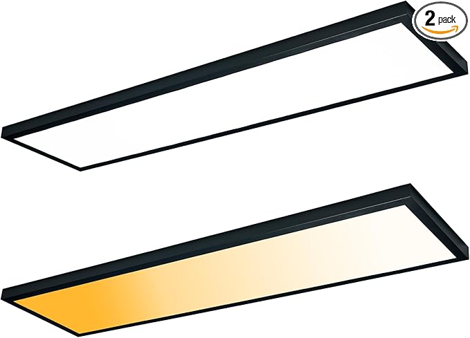 Black 1x4 LED Flat Panel Light Surface Mount, 5000K-4000K-3000K Selectable & Triac Dimmable, Rectangular Flush Mount Ceiling Light for Kitchen Garage, 40W, 100-277V, ETL, 2 Pack
