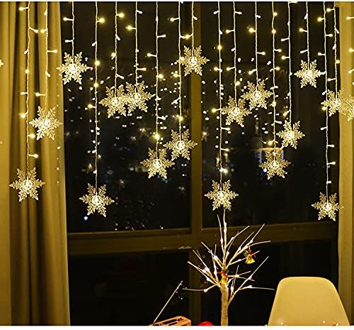 LED Curtain Lights,19ft/6M 96 LED Snowflake Curtain String Lights Plug-in Window Curtain Lights with 8 Modes Decoration for Christmas, Wedding, Party,Wall, Home Decorations (Warm White)