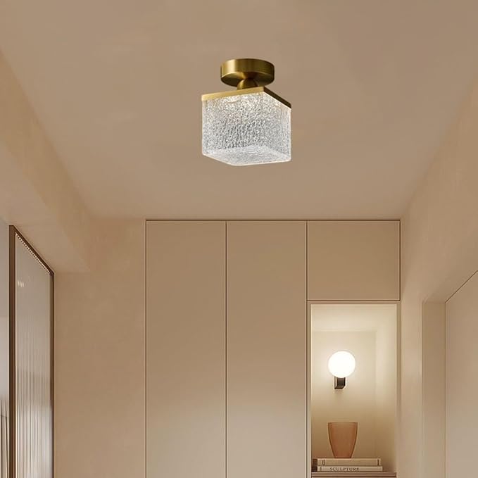 KISAD Nordic Bedroom Semi Flush Mount Ceiling Light Fixtures Modern Minimalist Hallway LED Close to Ceiling Lamp for Entryway Balcony(Clear,Square)