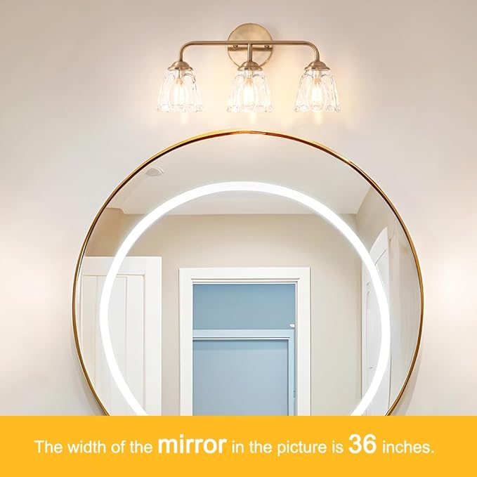 Daunton 3-Light Bathroom Vanity Light Gold, Vintage Vanity Light Fixtures Over Mirror, Brass Bathroom Light with Flower Glass Shade, Art Deco Wall Sconce Lighting for Bedroom, Living Room