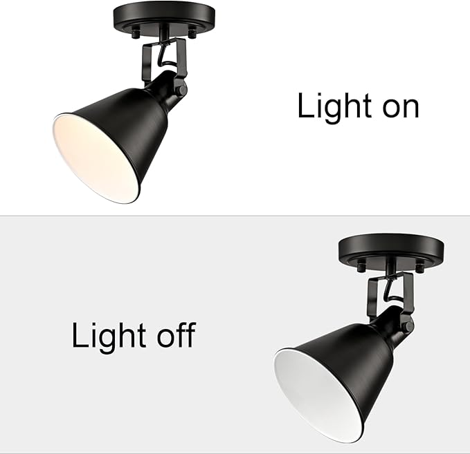 DIRYZON EUL 1-Light Adjustable Industrial Ceiling Spot Light with Adjustable Head, Matte Black Semi Flush Mount Fixture for Indoor Bedroom, Hallway, Kitchen Lighting