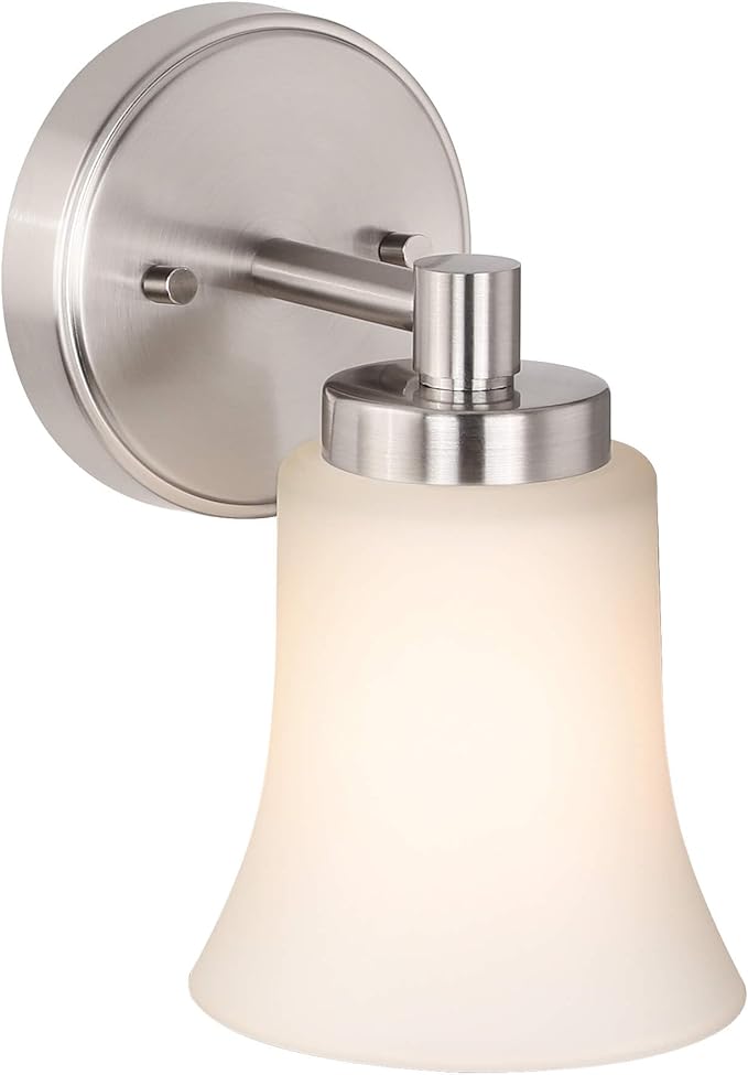 XiNBEi Lighting Wall Sconce, Single Bathroom Vanity Wall Light with Glass, Brushed Nickel Finish for Hallway & Bedroom XB-W1235-1-BN