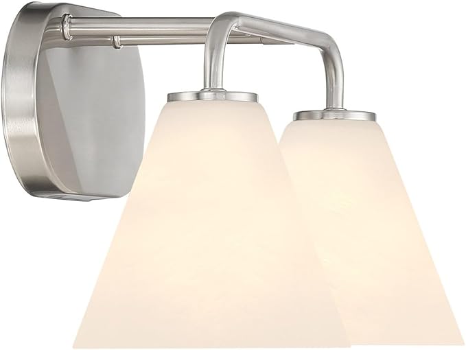 Savoy House 8-2988-2-SN Blair Traditional Vintage White Strie Glass Bathroom Vanity Wall Light, 2-Light 120 Total Watts, 8" H x 16" W, Satin Nickel