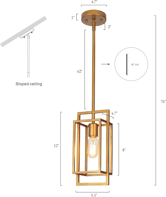 KSANA Antique Gold Pendant Lighting, Modern Golden Geometric Cage Hanging Light Fixture for Kitchen Island, Foyer, Dining Room and Hallway