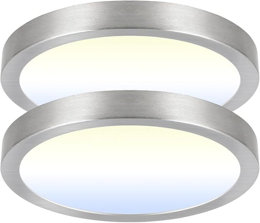 Hlite Dimmable 2pack 9 inch Flush Mount LED Ceiling Light Fixture,18W 1800LM Super Slim 3000K/4000K/5000K 3CCT Selectable,Dimmable Flush Mount Ceiling Light for Kitchen,Bedroom (Brushed Nickel)