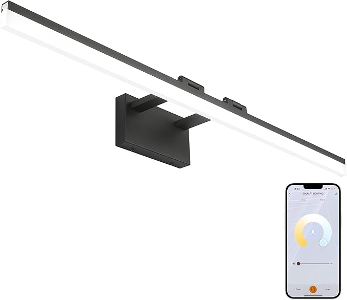 SOLFART Adjustable Color Temperature Dimmable Bathroom Light Fixtures Vanity Light Black LED Bathroom Vanity Light Over Mirror 39.4 Inch APP Control Modern Light