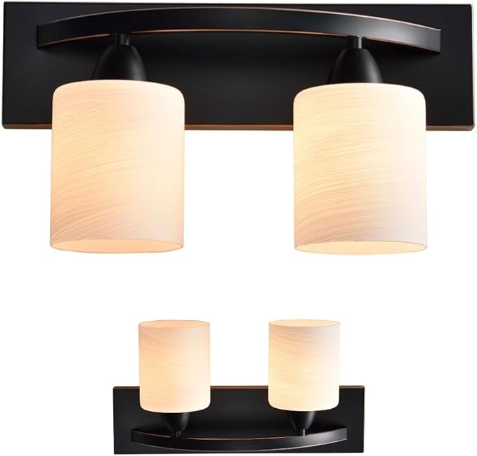 The Door Bull Modern 2-Light Bathroom Vanity Light – Oil Rubbed Bronze Fixture with Frosted Glass Shades, E26 Socket – Wall Sconce for Mirror, Bathroom, Kitchen, Hallway, Entryway