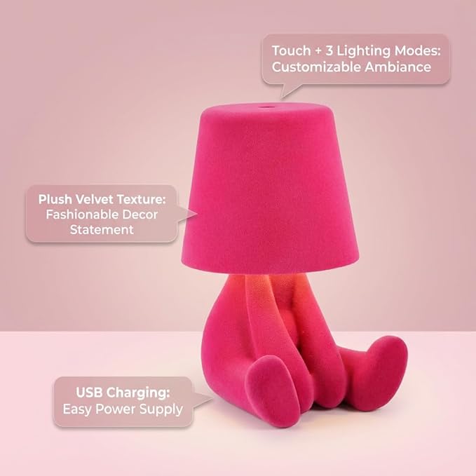Bedside Touch Control Table Lamp, Golden Decor Thinker Statue LED Table Lamp with USB Port, 3 Way Dimmable Modern Night Light Nightstand Lamp for Home Living Room Office Shelf Decor (Pink-E)