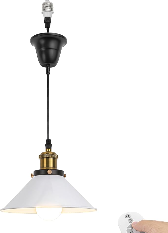 1 Pcs Ceiling Light Conversion Dimmable Pendant E26 Base Connections Metal White Cone Shade Industrial Style Adjusted 3.2ft Wire Conversion Kit for E26 Spot Light
