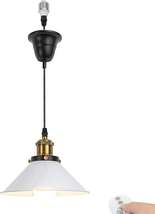 1 Pcs Ceiling Light Conversion Dimmable Pendant E26 Base Connections Metal White Cone Shade Industrial Style Adjusted 3.2ft Wire Conversion Kit for E26 Spot Light