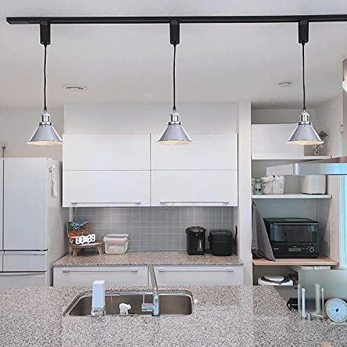 3-Pack Adjusted Wire Length H-Type Track Hanging Light 3.9 Ft Black Cord E26 Base Silver Metal Pendant Light Fixture,Industrial Lamp for Loft Aisle Balcony(No Bulb,No Track)