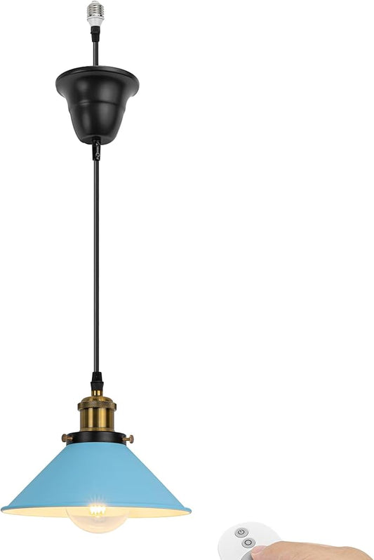 1 Pcs Ceiling Light Conversion Dimmable Pendant E26 Base Connections Metal Blue Cone Shade Industrial Style Adjusted 3.2ft Wire Conversion Kit for E26 Spot Light