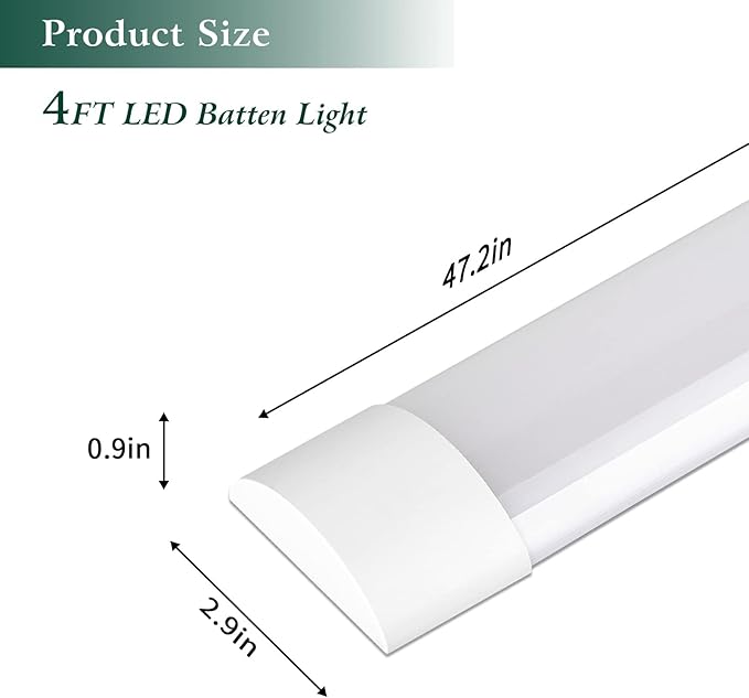 1 Packs 4FT LED Batten Light, Ultra-Thin Slim Ceiling Surface Mounted Light, 40W, 4000K, IP20, LED Ceiling Lamp for Garage, Shop, Hallway, Office, Market