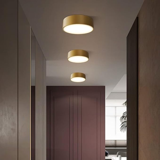 KISAD Modern Minimalist Ultra-Thin Copper Flush Mount Ceiling Light Nordic Round 3-Color Dimmable Ceiling Lamp Indoor Home Decor Fixture for Hallway Entryway Bedroom