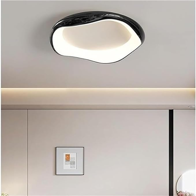 KISAD Nordic Modern and Minimalism Irregular Ceiling Lights Acrylic Shade Semi Flush Mount Ceiling Lamp Iron Body Three-Color Mode Ceiling Light Fixture White Or Black for Bedroom(Black,42cm/16.5in)