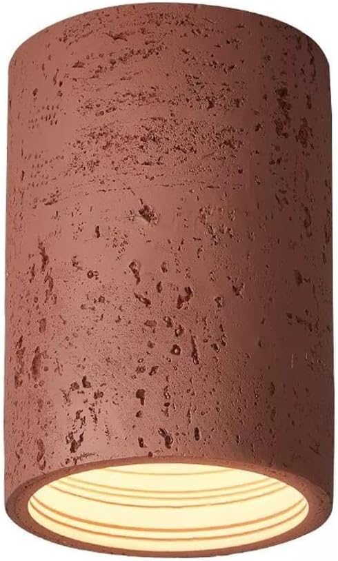 Modern Minimalist Concrete Ceiling Light Fixture Flush Mount LED Ceiling Lamp for Living Room, Bedroom, Hallway Wabi-Sabi Style Cement Cylinder Spotlight Warm White 3000K(Red Color,H-20cm)