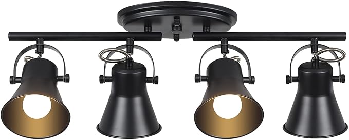 KEESFU 4-Light Track Lighting Kit,Black Semi Flush Mount Ceiling Light with 4 Rotatable Light Heads,Modern Accent Lighting for Livingroom,Bedroom,Hallway,Art Wall,Bathroom,Kitchen.(4-Light)