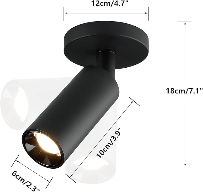 KCO Lighting LED Track Lighting Heads Matte Black Ceiling Mount Spotlight Adjustable Tilt Angle Track Lighting Fixture