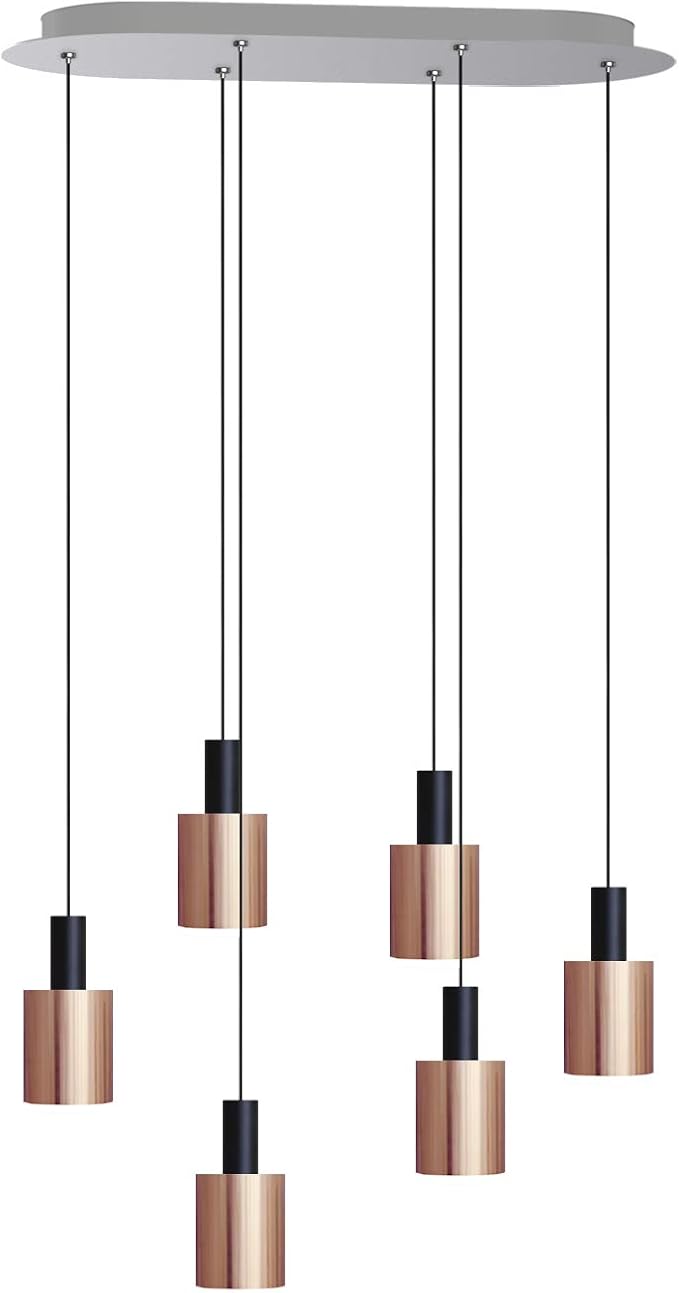 Virgo 6 Mini Pendant Lighting Black-Copper - LED Hanging Light Fixture for Kitchen Island, Bar, Foyer - Cluster Pendants - Dimmable, Adjustable Wire, Lamp Bulb Included