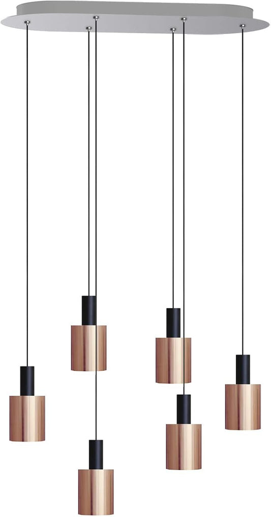 Virgo 6 Mini Pendant Lighting Black-Copper - LED Hanging Light Fixture for Kitchen Island, Bar, Foyer - Cluster Pendants - Dimmable, Adjustable Wire, Lamp Bulb Included