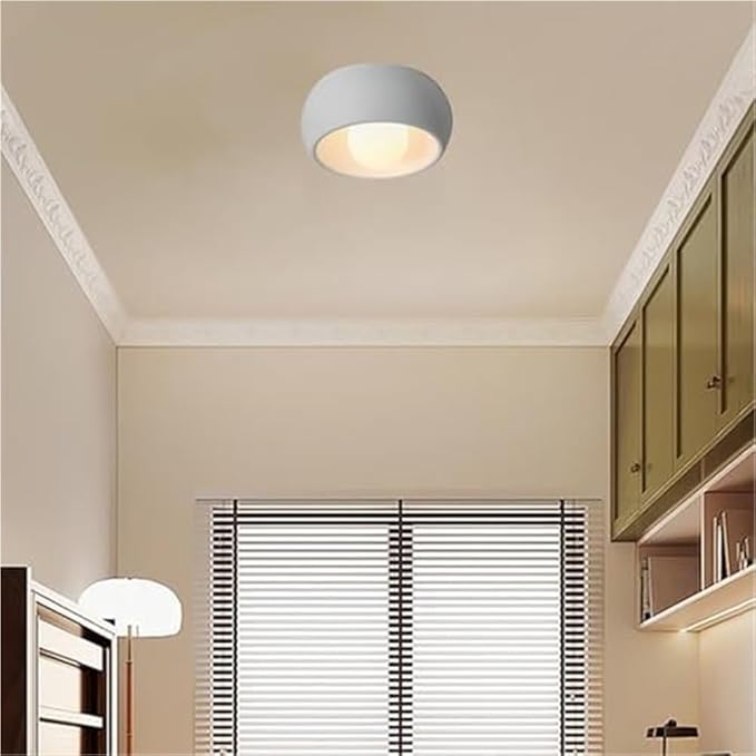 Minimalist Round Close to Ceiling Light Fixtures, Cream Resin Ceiling Lamp Modern Dimmable Small Ceiling Lighting for Hallway Entryway Balconies 11.81"(White)