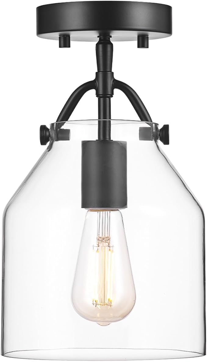 GLOBE Electric 66000080 1-Light Flush Mount Ceiling Light, Matte Black, Angular Glass Shade, Bedroom Lighting Fixtures Ceiling, Dining Room Fixture, Modern Farmhouse, Lighting for Hallway