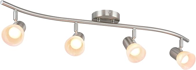 XiNBEi Lighting Track Lighting, 4 Light S-Shaped Track Light Bar with Glass, Modern Kitchen Ceiling Light Bar Brushed Nickel XB-TR1238-4-BN