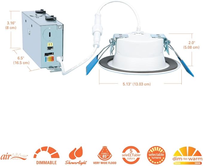 HALO RL 4 in Canless LED Recessed Lighting Downlight with Selectable Color Temperature 2700K-5000K Selectable Lumen 600/900 Dimmable IC Rated Wet Rated Indoor Outdoor Ceiling Light RL4069FSD2W1EWHDM