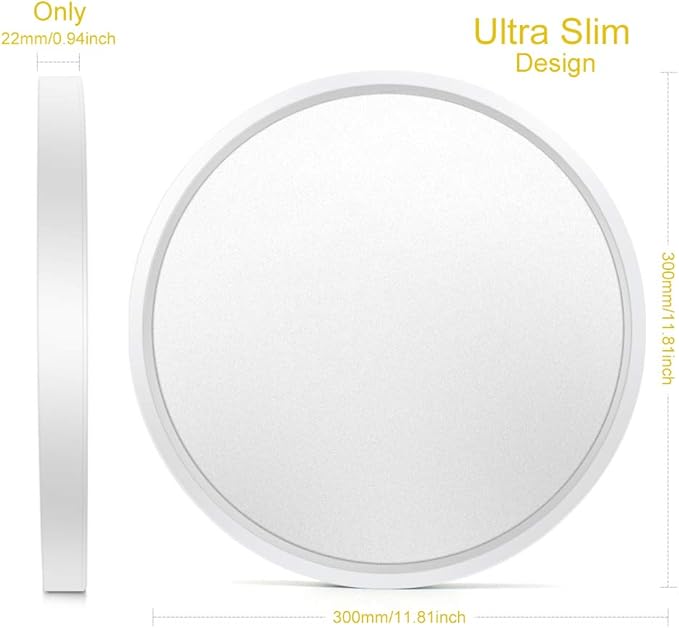 LightingWill 12 Inch LED Flush Mount Ceiling Light Fixture, 4000K Nurture White, 3200LM, 24W, Flat Modern Round Lighting Fixture, 240W Equivalent White Ceiling Lamp for Kitchens, Bedrooms.etc.