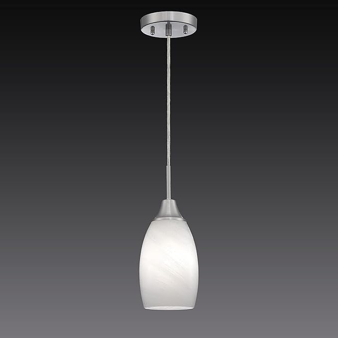 Viinew Mini Glass Pendant Light 1-Light with Handblown White Swirl Art Glass Adjustable Cord Brushed Nickel Finish 4.72" Modern Hanging Pendant Light for Kitchen Dining Room Living