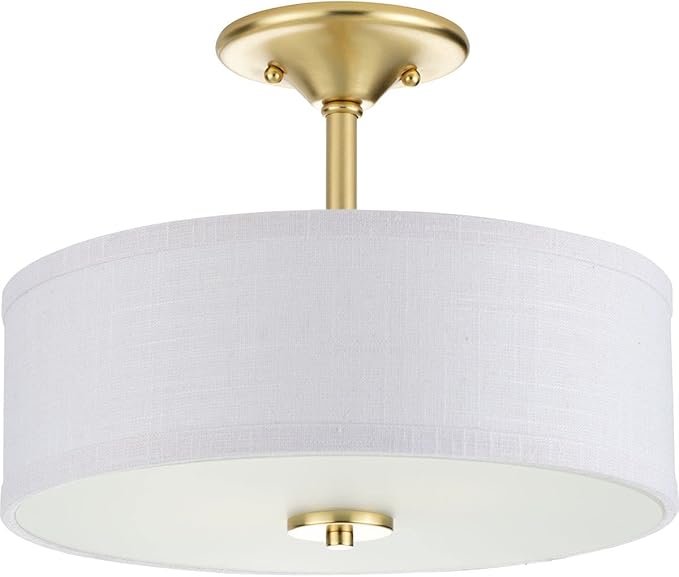 Inspire Collection 2-Light Summer Linen Shades New Traditional Semi-Flush Light Satin Brass