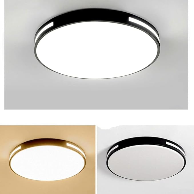 Modern, Simple, Round, Ultra-Thin Ceiling Light, Minimalist, Three-Color Dimming LED Ceiling Decorative Lighting, for Dining Room, Bedroom, Corridor, Metal Acrylic Lighting, Black 30 cm