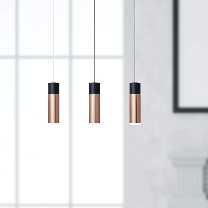 Vela 3 Mini Pendant Lighting Black-Copper - LED Hanging Light Fixture for Kitchen Island, Bar, Foyer - Cluster Pendants - Dimmable, Adjustable Wire, Lamp Bulb Included