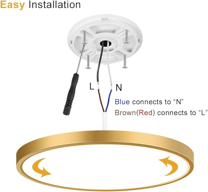 2Pack 9Inch LED Ceiling Light Fixture Flush Mount, 18W(180W Equivalent), 1800LM, 5000K Daylight White, IP40, Flat Modern LED Ceiling Lights for Bedroom, Living Room, Bathroom, Stairwell, etc.(Gold)