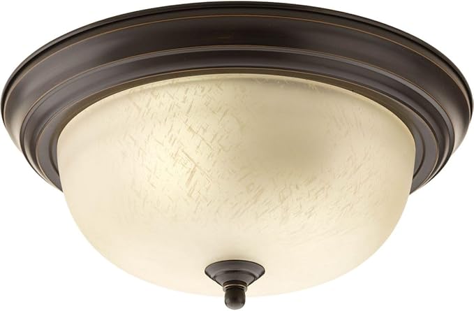 Progress Lighting 2-Light Ceiling Light, Flush Mount Ceiling Light Fixture for Interior Kitchen Lights, Hallway, Bedroom, Living Room, 13-1/4”, 5-13/16”, Antique Bronze, Etched Umber Linen Glass Shade