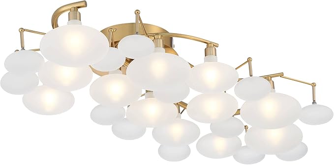 Possini Euro Design Lilypad Modern Ceiling Light Semi Flush-Mount Fixture 30 1/4" Wide Warm Brass Gold Frosted Opal Etched Glass Shade for Bedroom Kitchen Living Room Hallway Bathroom House Home