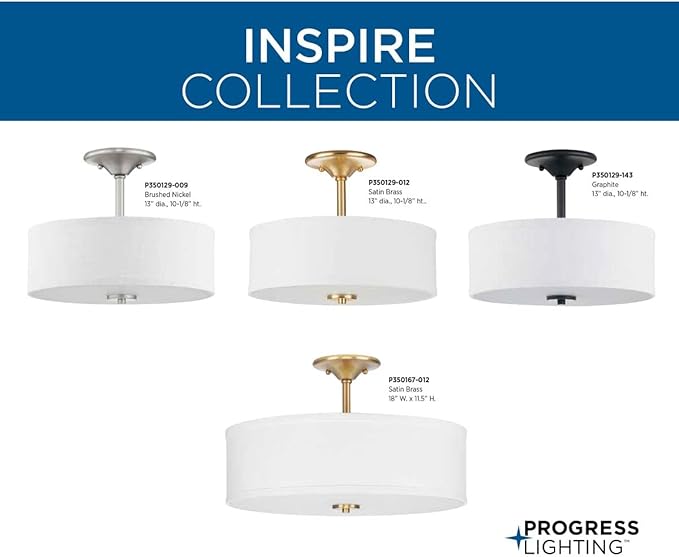 Inspire Collection 2-Light Summer Linen Shades New Traditional Semi-Flush Light Satin Brass