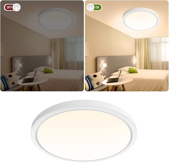 inShareplus 9inch LED Flush Mount Ceiling Light Fixture, 18W [180W Equivalent] Warm White 2800K Ceiling Lights Fixture, 1800LM White Ceiling Lamp for Bedroom, Living Room, Kitchen, Office, Hallway
