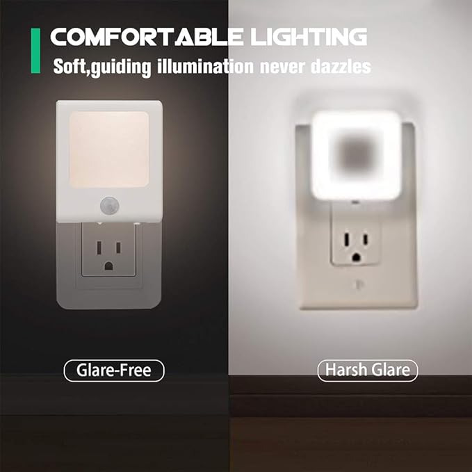 [3Pack] Vintar Motion Sensor Dimmable LED Night Light, Plug-in Nightlight with Auto Dusk to Dawn Sensor, Adjustable Brightness Warm White Lights for Hallway, Kids Room, Kitchen, Stairway, Bathroom