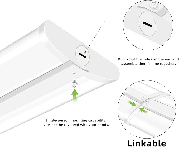 hykolity 4FT LED Wraparound Light with 3 Wattages/3 Lumens/3 CCT Selectable,55W/65W/75W,5500lm/6500lm/7500lm,3000K/4000K/5000K Flush Mount Ceiling Light for Office Kitchen,ETL,4 Pack