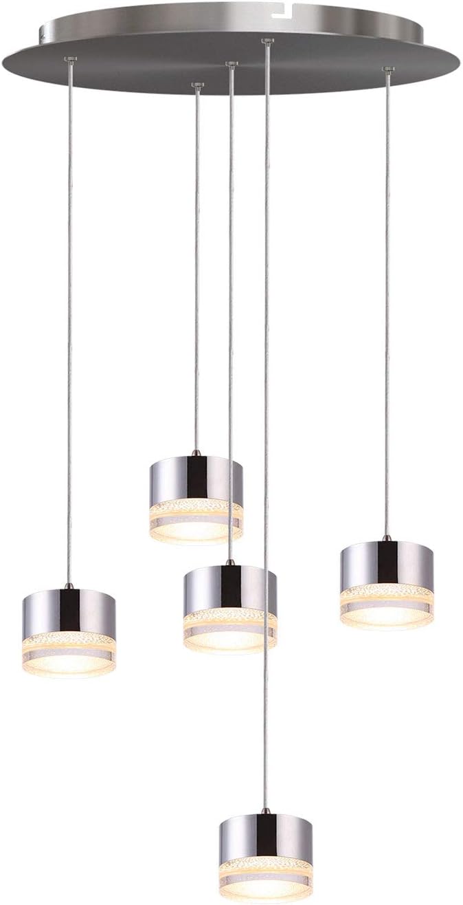 Jupiter 5 Mini Pendant Lighting Nickel - LED Hanging Light Fixture for Kitchen Island, Bar, Foyer - Cluster Pendants - Dimmable, Adjustable Wire, Lamp Bulb Included