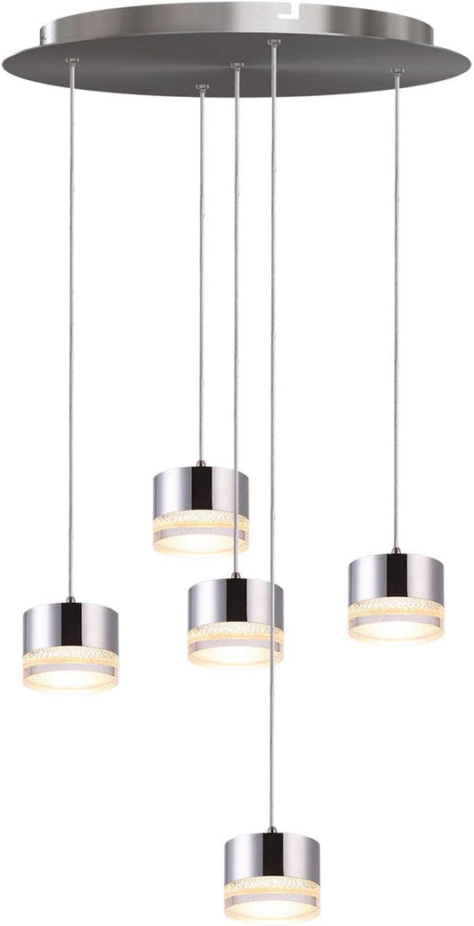 Jupiter 5 Mini Pendant Lighting Nickel - LED Hanging Light Fixture for Kitchen Island, Bar, Foyer - Cluster Pendants - Dimmable, Adjustable Wire, Lamp Bulb Included