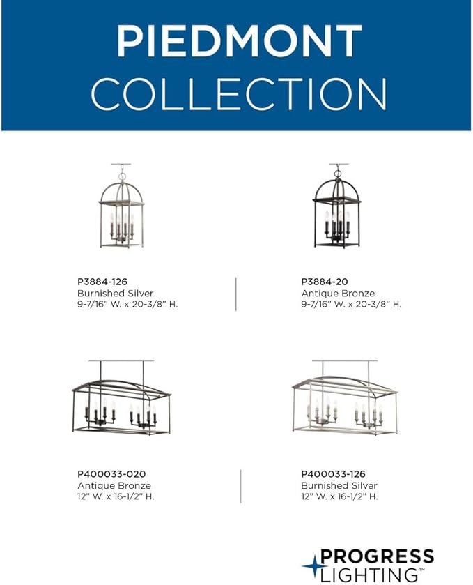 Progress Lighting Piedmont Collection Four-Light Cage Entry Light, Antique Bronze 13-3/8-Inch Width x 20-3/8-Inch Height