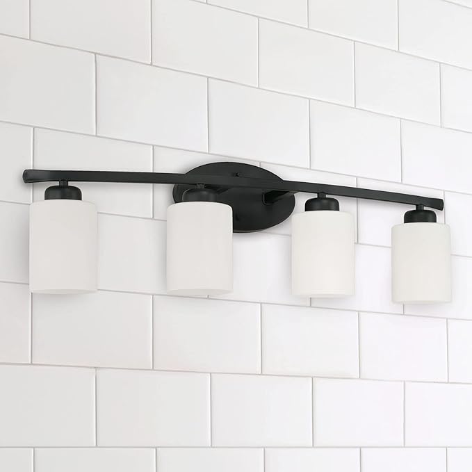 HomePlace by Capital Lighting 115241MB-338 Dixon Modern Soft White Glass Bathroom Vanity Wall Light, 4-Light 400 Total Watts, 9" H x 29" W, Matte Black