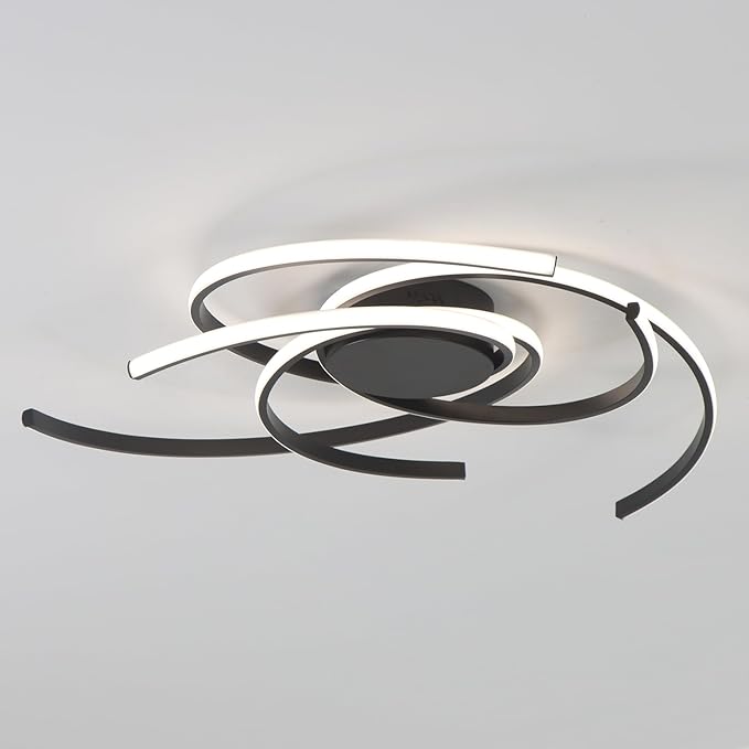 3 Lights Swirl Close to Ceiling Light Modern Dimmable LED Black Flush Mount Light Fixture,28 Inch Ceiling Light for Living Room Bedroom