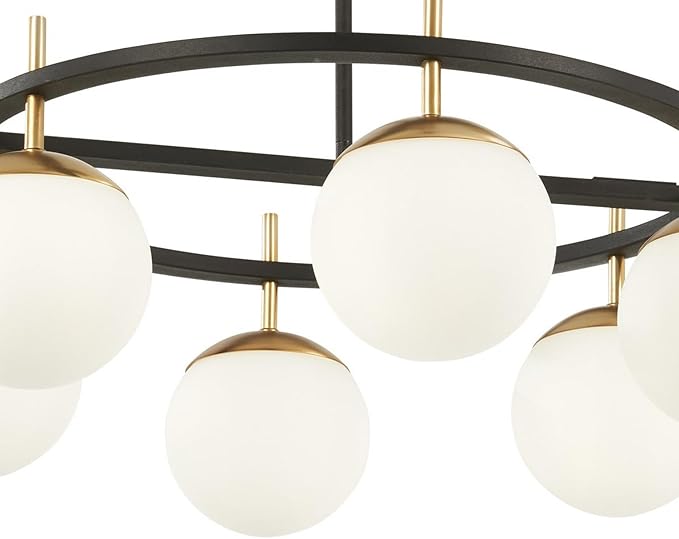 GEORGE KOVACS P1356-618 Alluria Pendant, 6-Light, 450 Total Watts, 9.75-in H x 27-in W, Weathered Black with Autumn Gold