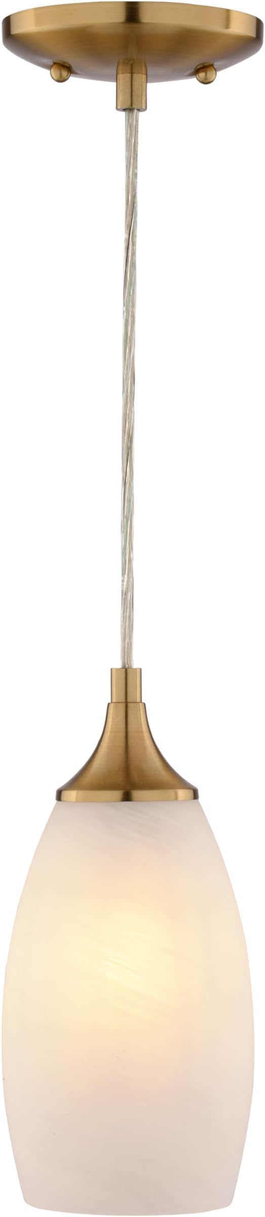VAXCEL Milano 1-Light 4.75 in. Wide Muted Brass Gold Bell Mini Pendant with White Alabaster Glass Shade, Adjustable Height Hanging Ceiling Fixture for Dining Room, Kitchen Table, Entryway, Island