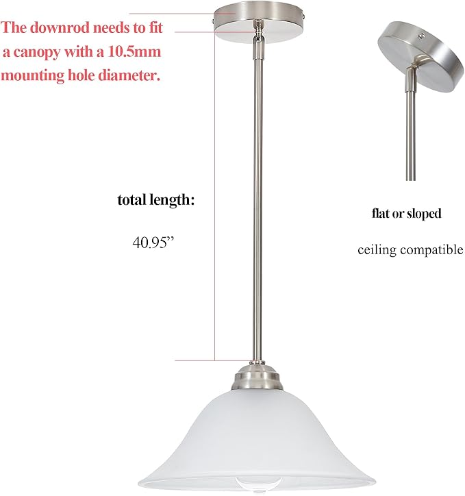 M10 Threaded Extension Rod with Sloped Ceiling Adapter Kits for Pendant Light, Island Lighting, Brushed Nickel